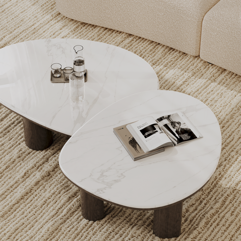 Table basse MODENA en marbre naturel et bois noyer foncé 79cm