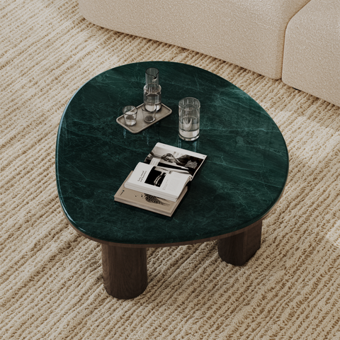 Table basse MODENA en marbre naturel et bois noyer foncé 79cm