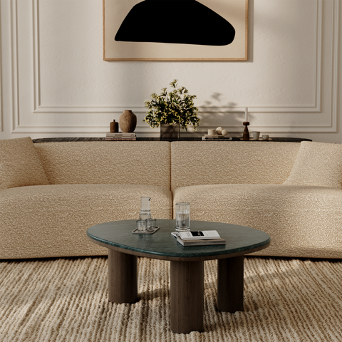 Table basse MODENA en marbre naturel et bois noyer foncé 79cm