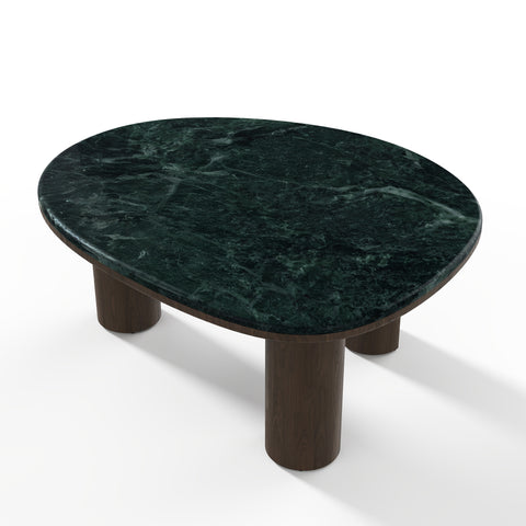 Table basse MODENA en marbre naturel et bois noyer foncé 79cm