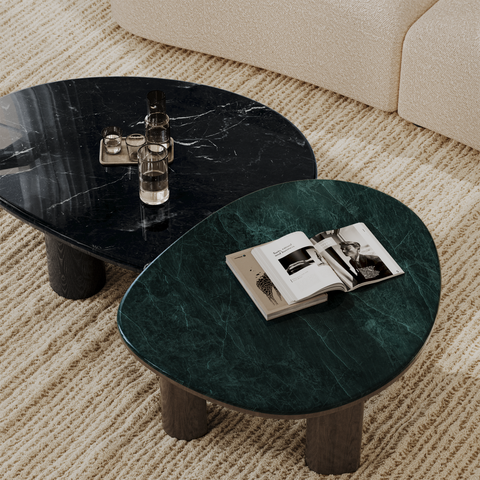 Table basse MODENA en marbre naturel et bois noyer foncé 79cm