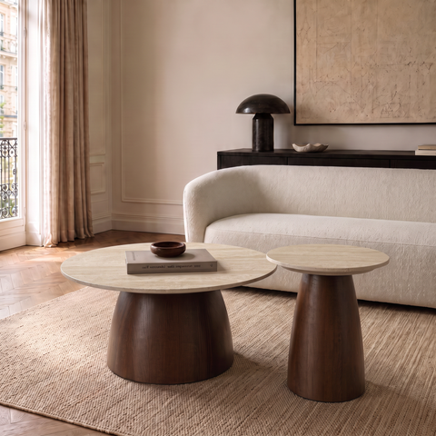 Table basse TAMI céramique et bois noyer 75cm