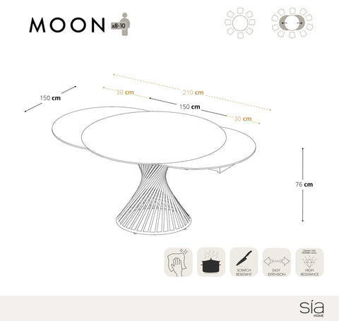 Table extensible XL MOON Céramique Pied Doré 150cm