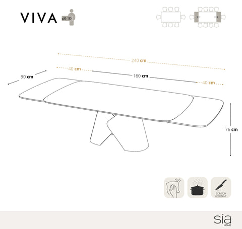 Table extensible VIVA pied bronze 160cm
