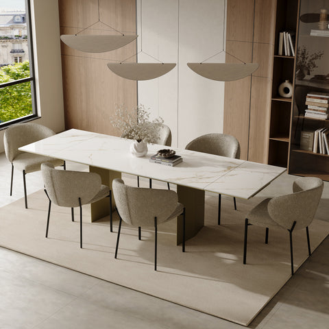 Table à manger extensible ROSE céramique et pieds dorés 180cm