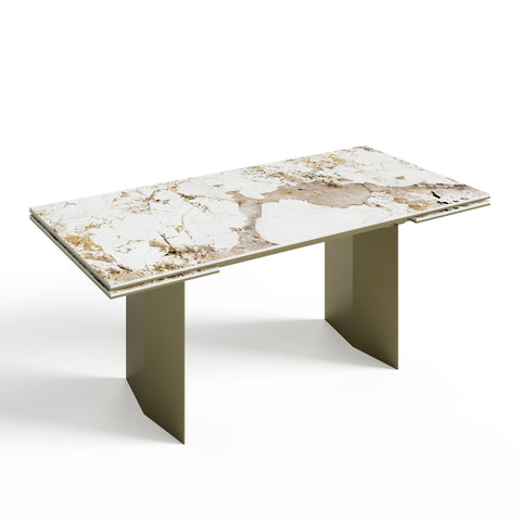 Table à manger extensible ROSE céramique et pieds dorés 180cm