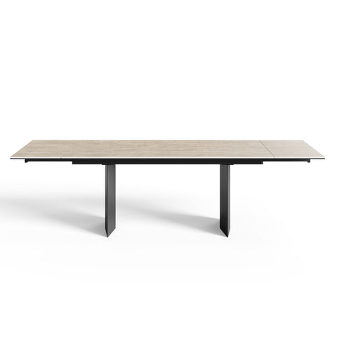 Table à manger extensible ROSE aspect travertin et pieds noirs 180cm