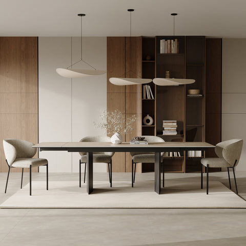 Table à manger extensible ROSE aspect travertin et pieds noirs 180cm