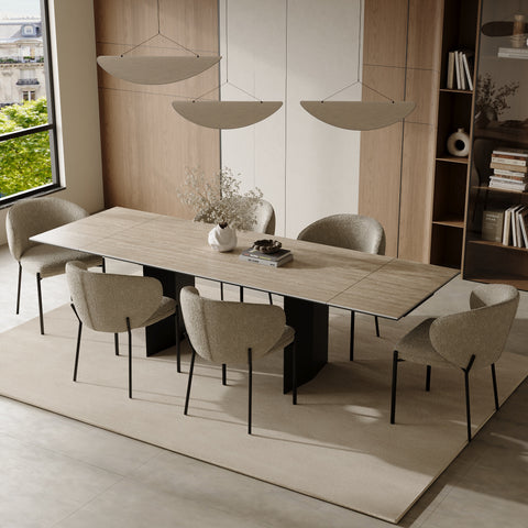 Table à manger extensible ROSE aspect travertin et pieds noirs 180cm