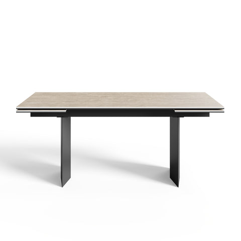 Table à manger extensible ROSE aspect travertin et pieds noirs 180cm