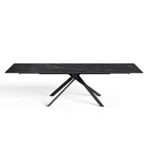 Table à manger extensible GINKO céramique effet marbre noir et pieds noirs 180cm
