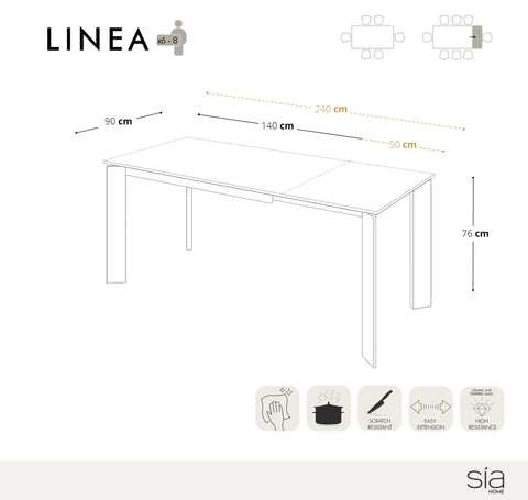 Table à manger extensible LINEA pieds dorés 140cm
