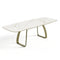 Table à manger extensible DAHLIA céramique effet marbre blanc et pieds dorés 180cm