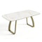 Table à manger extensible DAHLIA céramique effet marbre blanc et pieds dorés 180cm