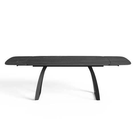 Table à manger extensible DAHLIA céramique effet marbre noir et pieds noirs 180cm