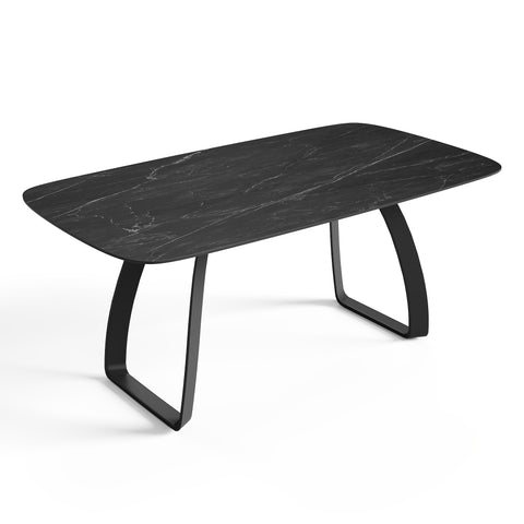Table à manger extensible DAHLIA céramique effet marbre noir et pieds noirs 180cm