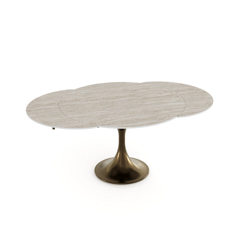 Table extensible JACINTHE aspect Travertin et pied bronze 120cm