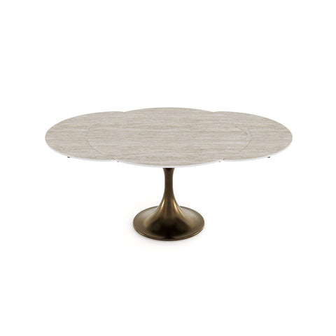 Table extensible JACINTHE aspect Travertin et pied bronze 120cm