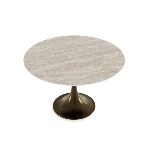 Table extensible JACINTHE aspect Travertin et pied bronze 120cm