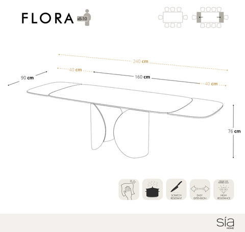 Table extensible FLORA effet marbre noir pied noir 160cm