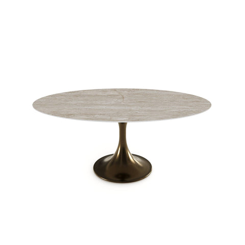 Table à manger NYMPHÉA Aspect travertin pied bronze 160cm