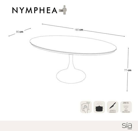 Table à manger NYMPHÉA Aspect travertin pied bronze 160cm