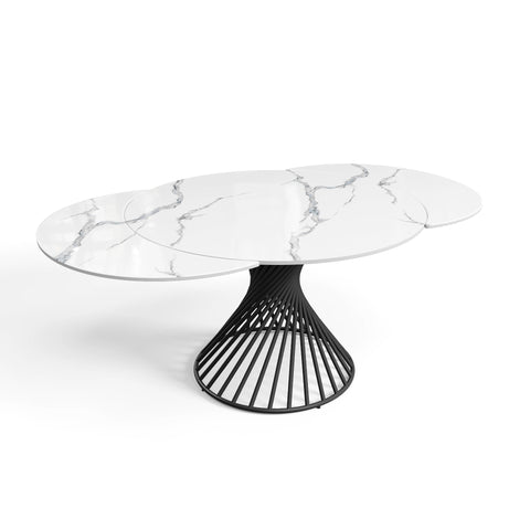 Table extensible MOON céramique effet marbre blanc et pieds noir 120cm