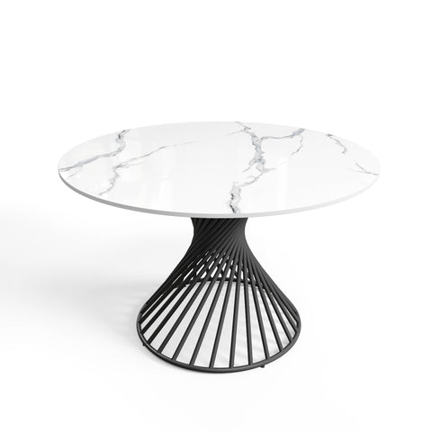 Table extensible MOON céramique effet marbre blanc et pieds noir 120cm