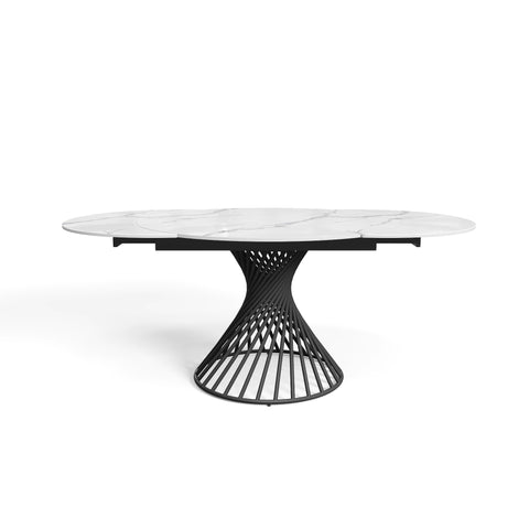 Table extensible MOON céramique effet marbre blanc et pieds noir 120cm