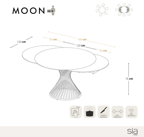 Table extensible MOON pieds doré 120cm