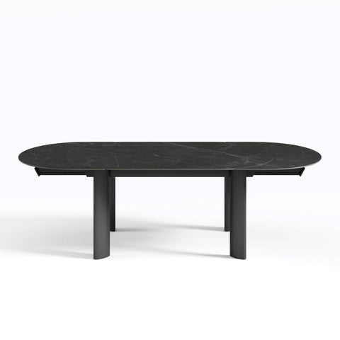 Table à manger extensible SILVA marbre noir pieds noir 180cm