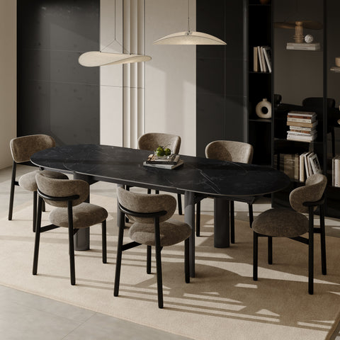 Table à manger extensible SILVA marbre noir pieds noir 180cm