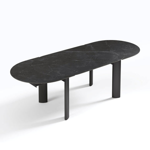 Table à manger extensible SILVA marbre noir pieds noir 180cm