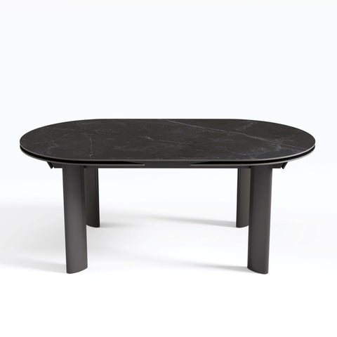 Table à manger extensible SILVA marbre noir pieds noir 180cm