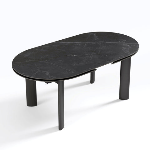 Table à manger extensible SILVA marbre noir pieds noir 180cm