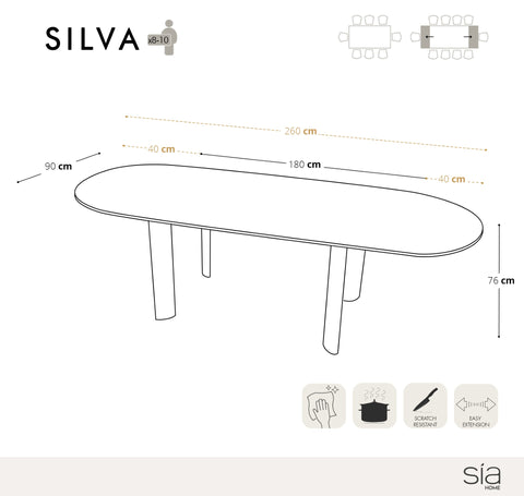 Table à manger extensible SILVA marbre noir pieds noir 180cm