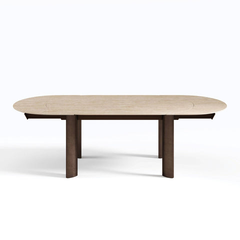 Table à manger extensible SILVA aspect travertin pieds bronze 180cm