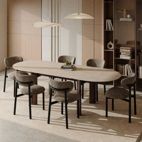 Table à manger extensible SILVA aspect travertin pieds bronze 180cm