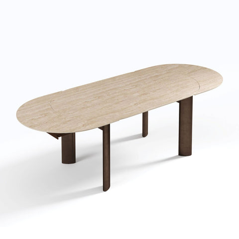 Table à manger extensible SILVA aspect travertin pieds bronze 180cm