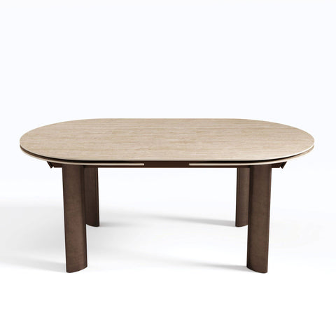 Table à manger extensible SILVA aspect travertin pieds bronze 180cm