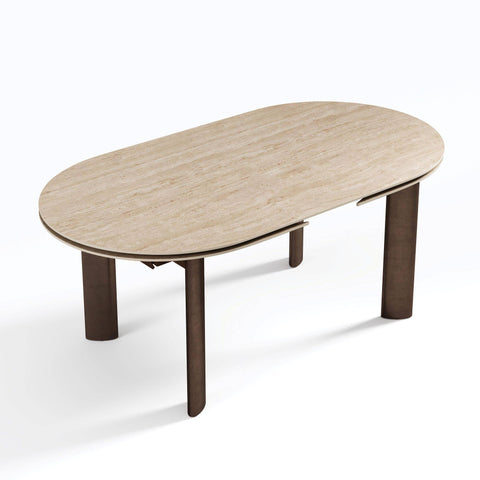 Table à manger extensible SILVA aspect travertin pieds bronze 180cm