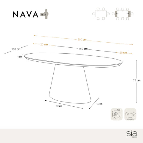 Table à manger extensible NAVA Noyer 160cm