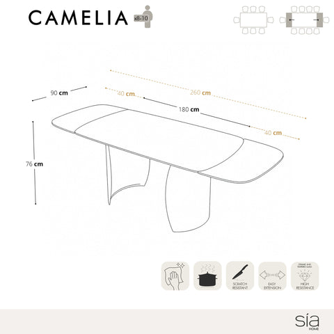 Table à manger extensible CAMÉLIA pied doré 180cm