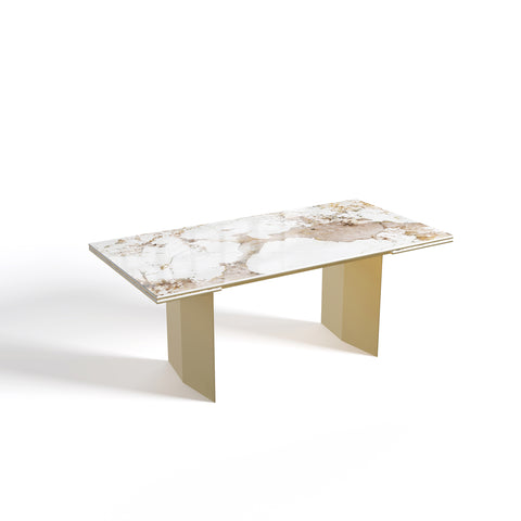 Table extensible Rose Céramique et verre trempé pieds dorés 180x90x76cm