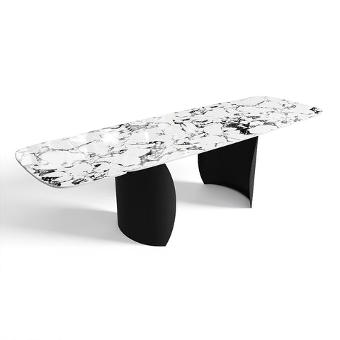 Table extensible Camélia Céramique et verre trempé pieds noirs 160x90x76cm