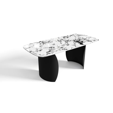 Table extensible Camélia Céramique et verre trempé pieds noirs 160x90x76cm