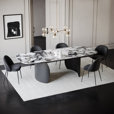 Table extensible Camélia Céramique et verre trempé pieds noirs 160x90x76cm