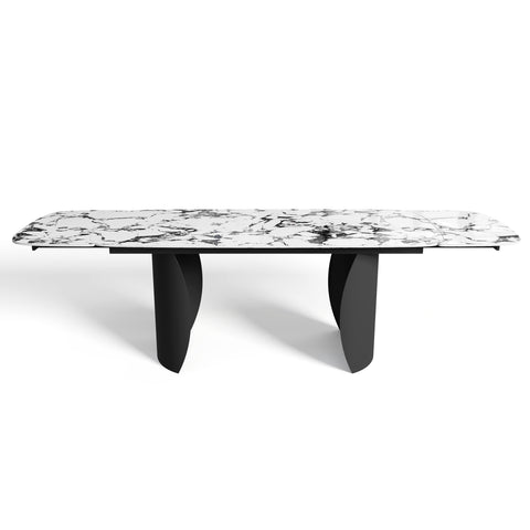 Table extensible Camélia Céramique et verre trempé pieds noirs 160x90x76cm