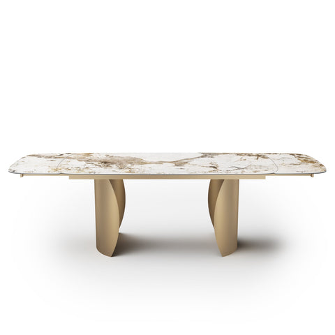Table extensible XL Camélia Céramique et verre trempé pieds dorés 200x90x76cm