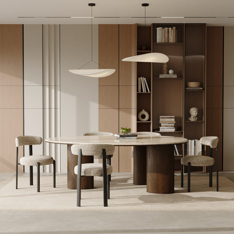 Table à manger LUCCA marbre et bois noyer foncé 160cm